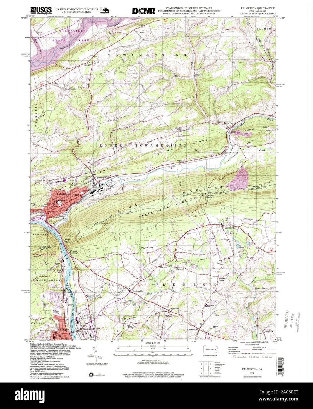 USGS TOPO Map Pennsylvania PA Palmerton 223733 1997 24000 Restoration Stock Photo