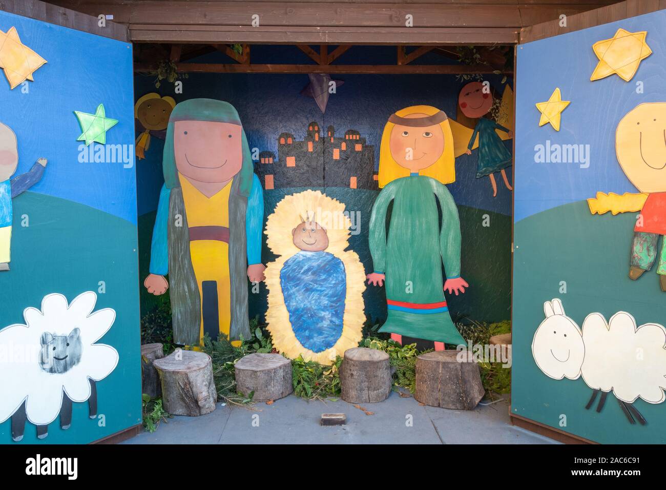 Nativity scene Christmas display, UK Stock Photo