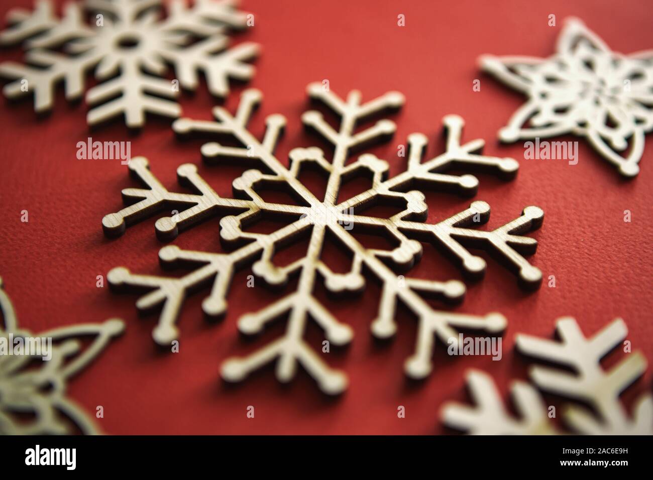 Handmade Christmas Snowflake Toy On Red Background Hand Made