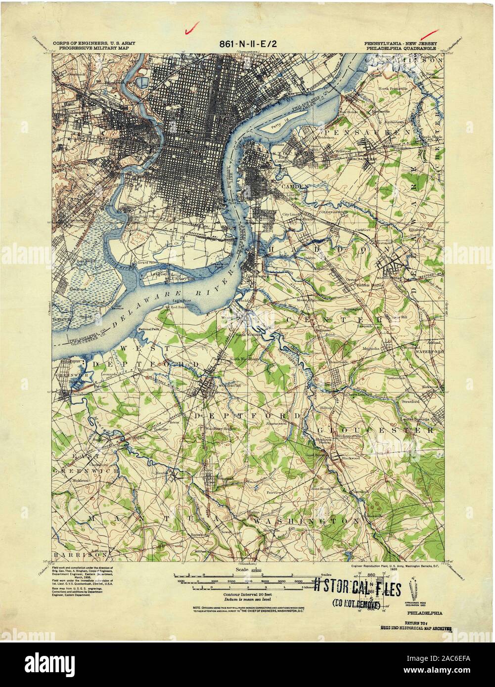 USGS TOPO Map Pennsylvania PA Philadelphia 169925 1920 62500 Restoration Stock Photo