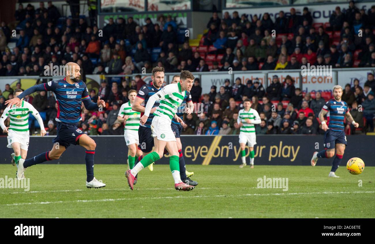Celtic's Ryan Christie scores his side's second goal of the gamel during the Ladbrokes Scottish Premiership match at the Global Energy Stadium, Dingwall. Stock Photo