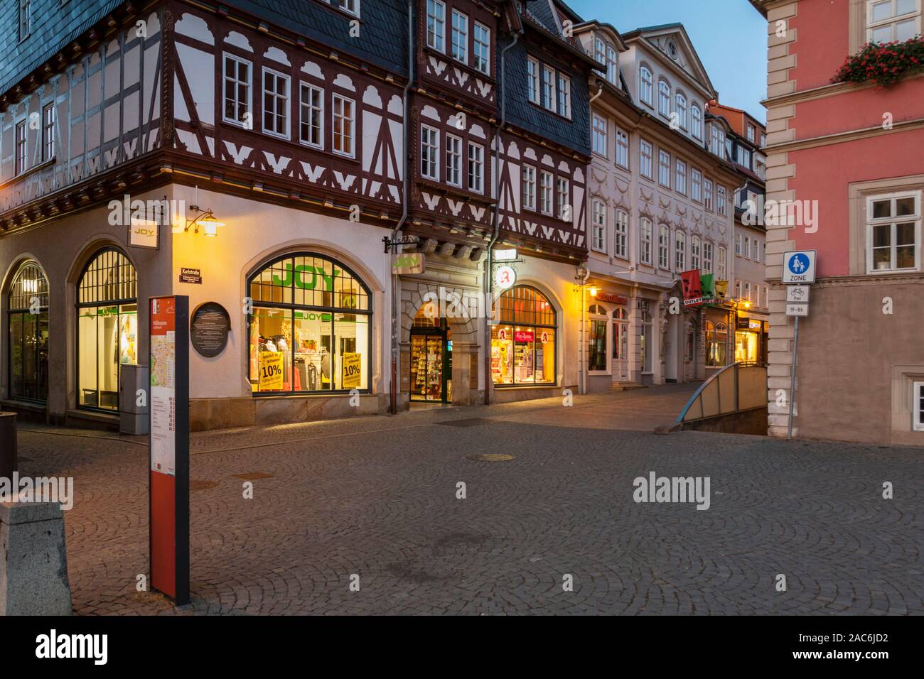 Deserted historic old town in the evening in Eisenach Stock Photo