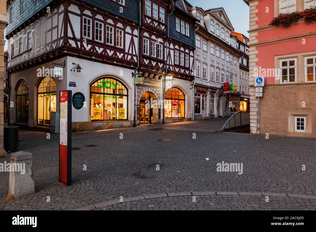 Deserted historic old town in the evening in Eisenach Stock Photo