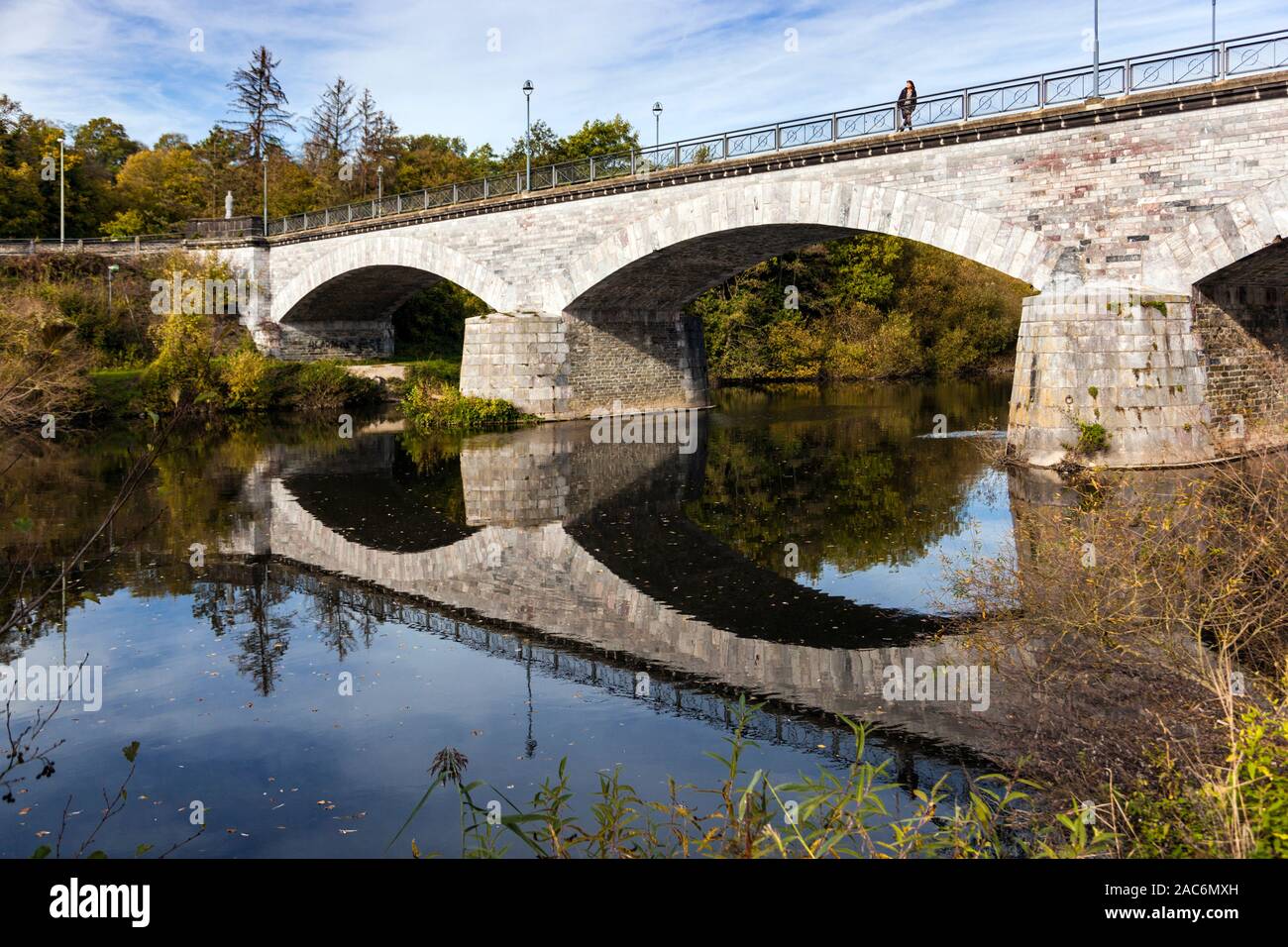 The marble bridge over the river Lahn in the municipality Marktflecken Villmar Stock Photo
