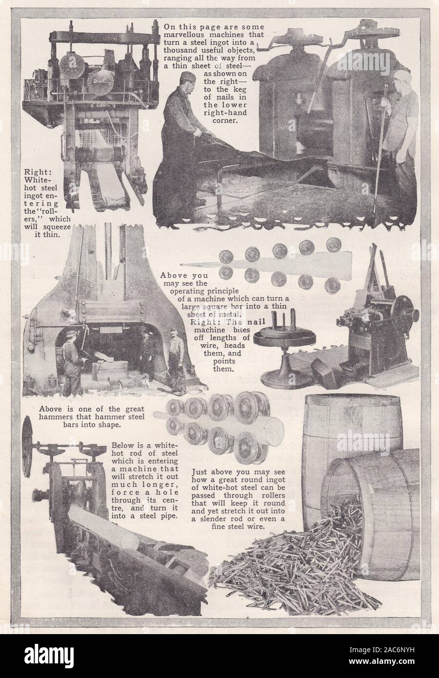 1900s Illustration / photos of Iron and Steel Works Machines in a Foundry. Stock Photo