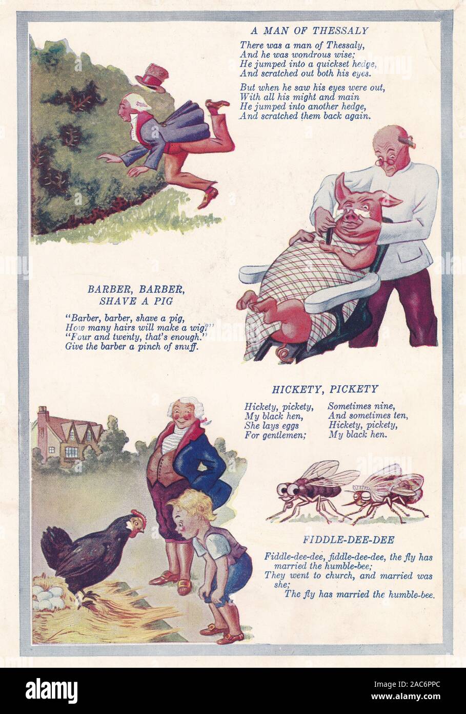 1930s Colour book plate illustration of Nursery Rhymes A Man of