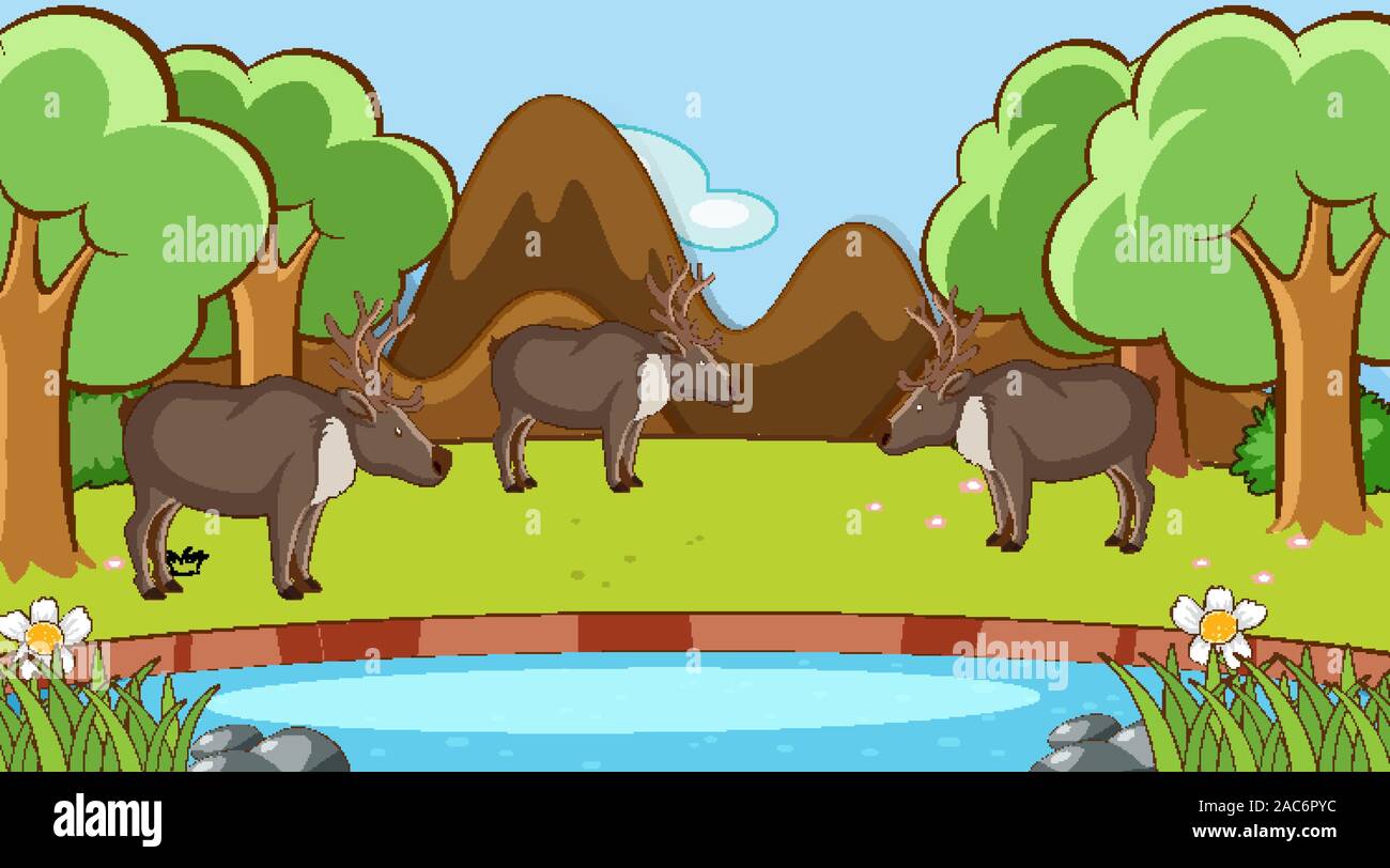 Scene with deers in the forest illustration Stock Vector Image & Art ...