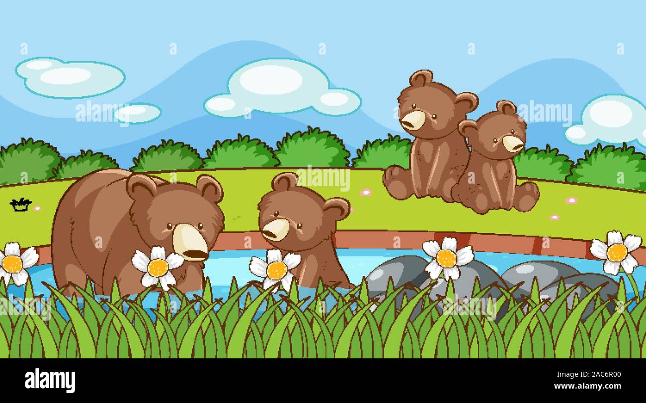 Scene with grizzly bears in garden illustration Stock Vector Image ...