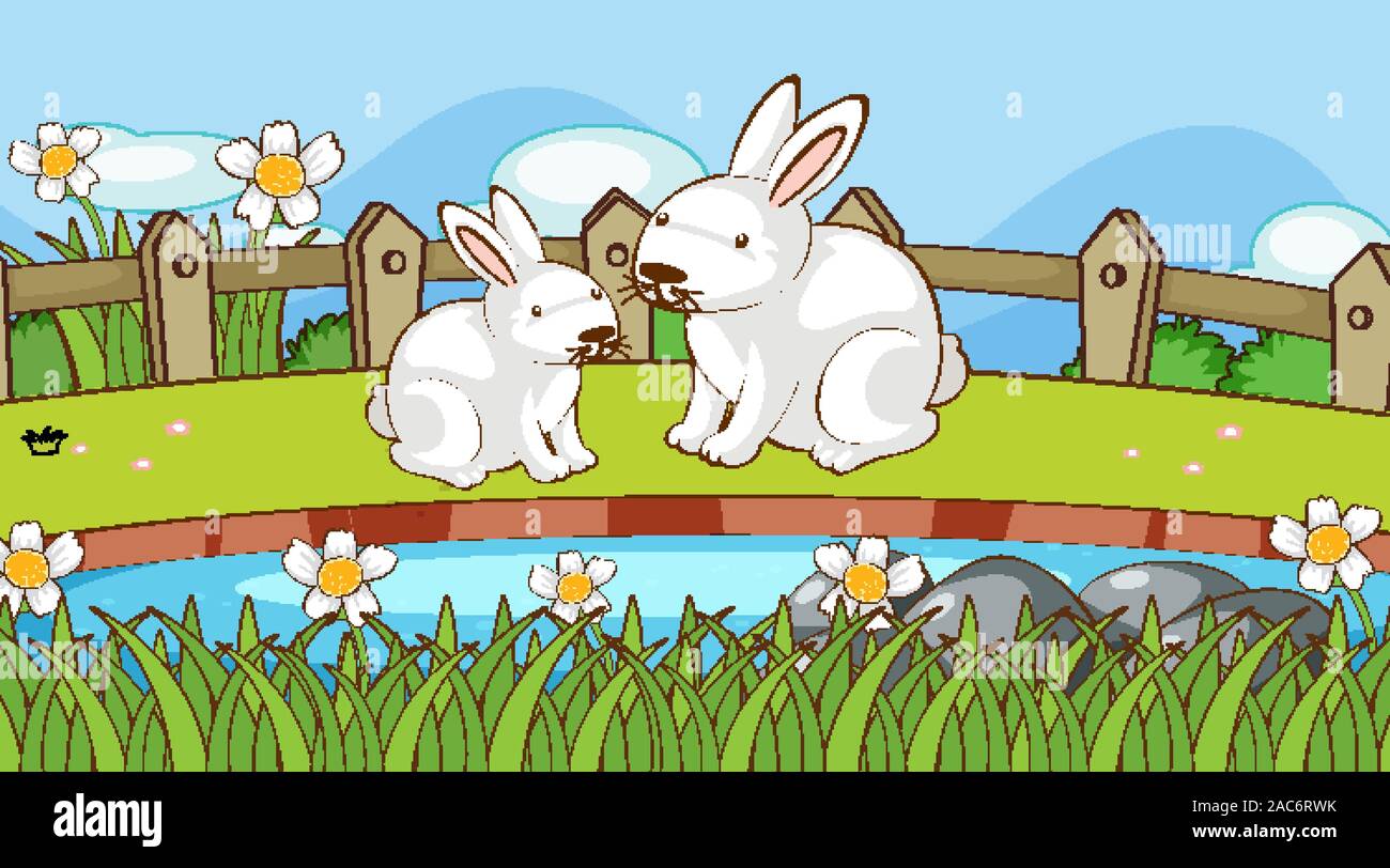 Scene with two rabbits in the park illustration Stock Vector Image ...