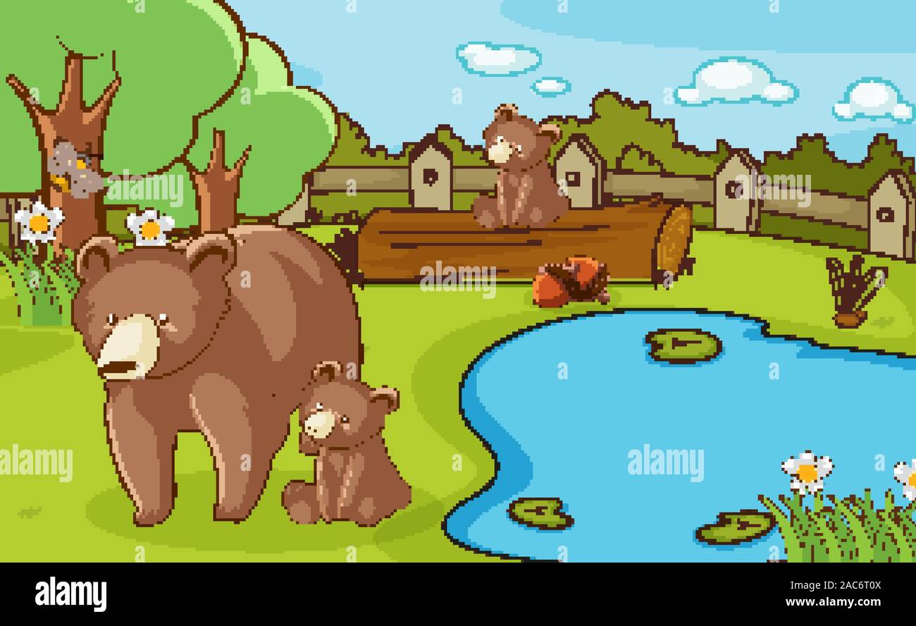 Scene with grizzly bears in the park illustration Stock Vector Image ...