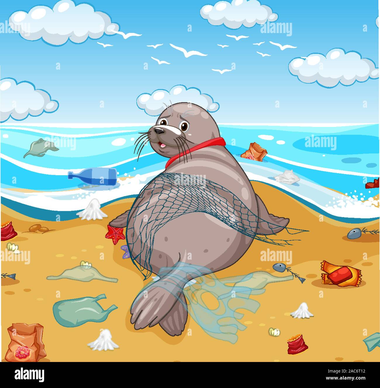 Aquatic animals and plastic pollution Stock Vector Images - Alamy