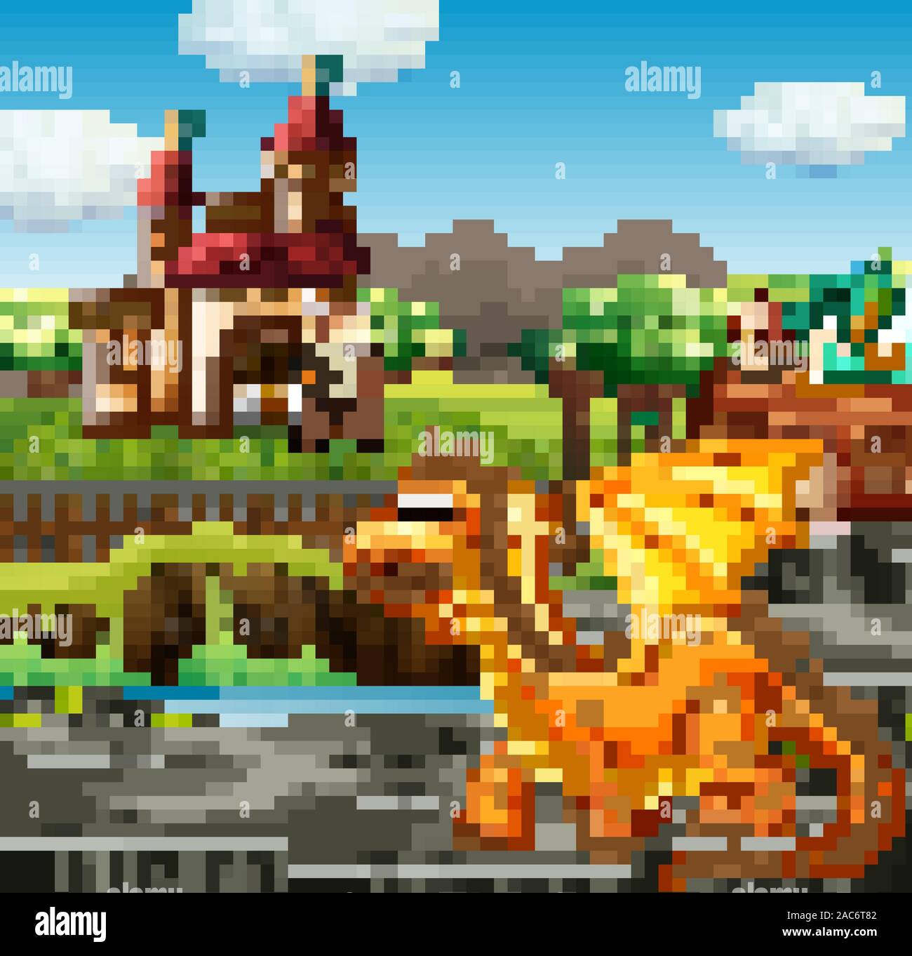 Scene with knight and dragon illustration Stock Vector Image & Art - Alamy