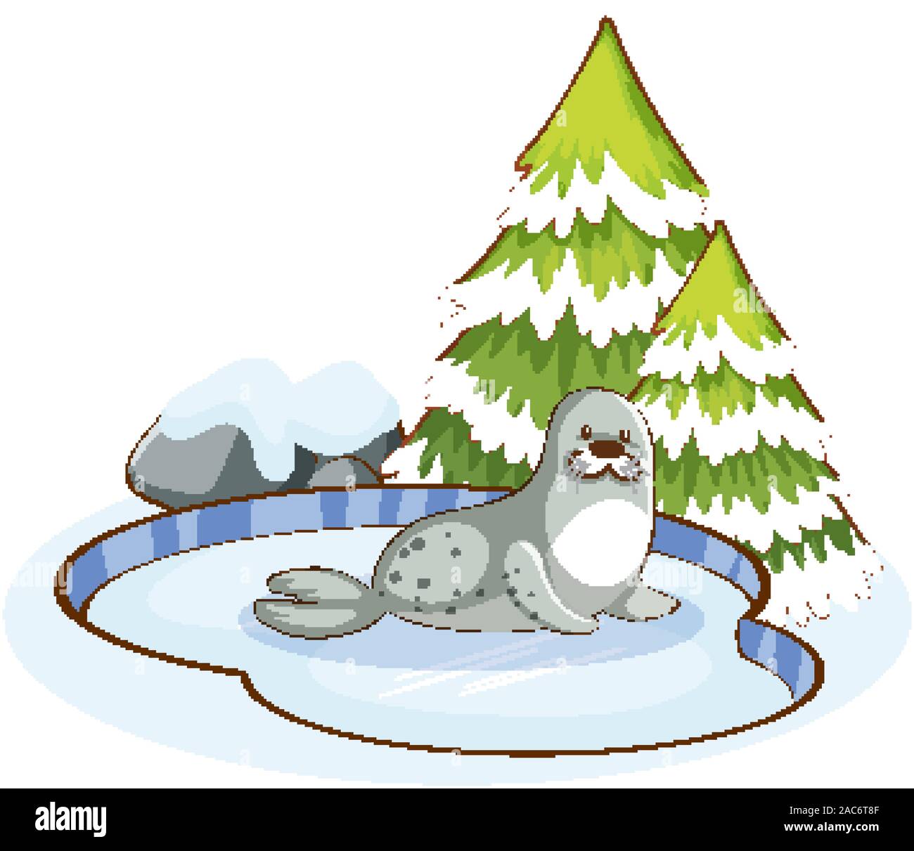 Scene with cute seal in the snow illustration Stock Vector