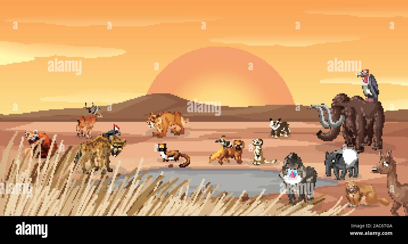 Scene with many animals in the field illustration Stock Vector Image ...