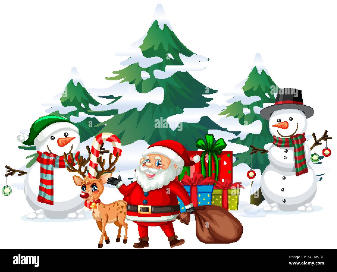 Christmas scene with Santa and snowman illustration Stock Vector Image ...