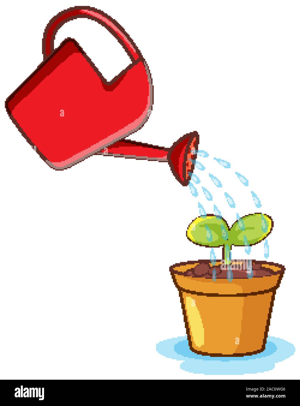 Plant and watering can on white background illustration Stock Vector