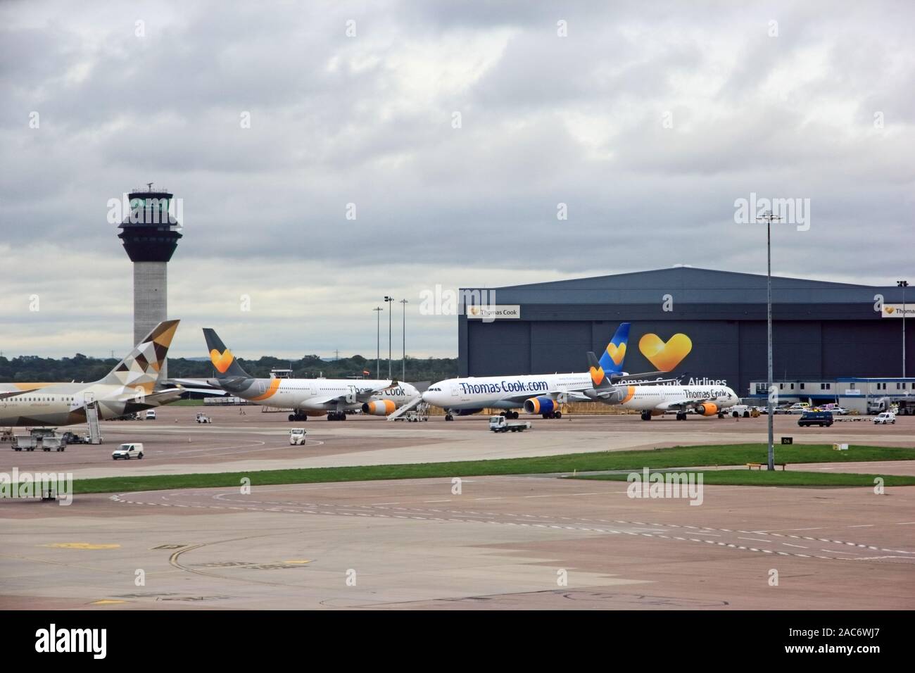 Tui airlines Boeing 767 used in repatriation of Thomas Cook passengers following collapse of Thomas Cook, Manchester Airport Stock Photo