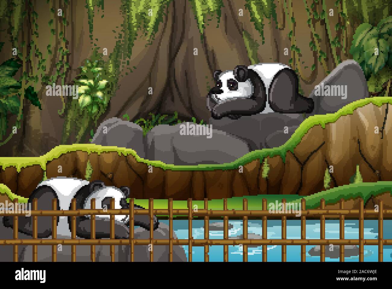 Scene with two pandas at the zoo illustration Stock Vector Image & Art ...