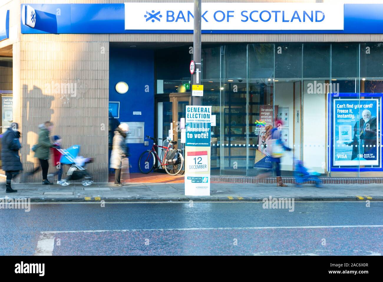 General Election 2019 in Edinburgh, Scotland sees Boards urging people to vote on 12th December 2019. This on is outside a Bank of Scotland Branch. Stock Photo