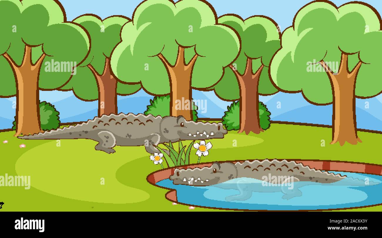 Scene with crocodiles in the park illustration Stock Vector Image & Art ...