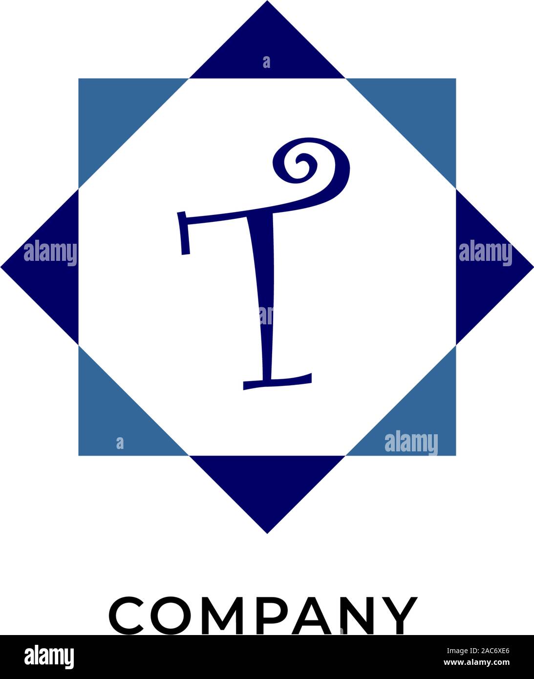 Letter T Alphabetic Logo Design Template, Development company Logo Concept, Triangle Shape, Square Logo Stock Vector