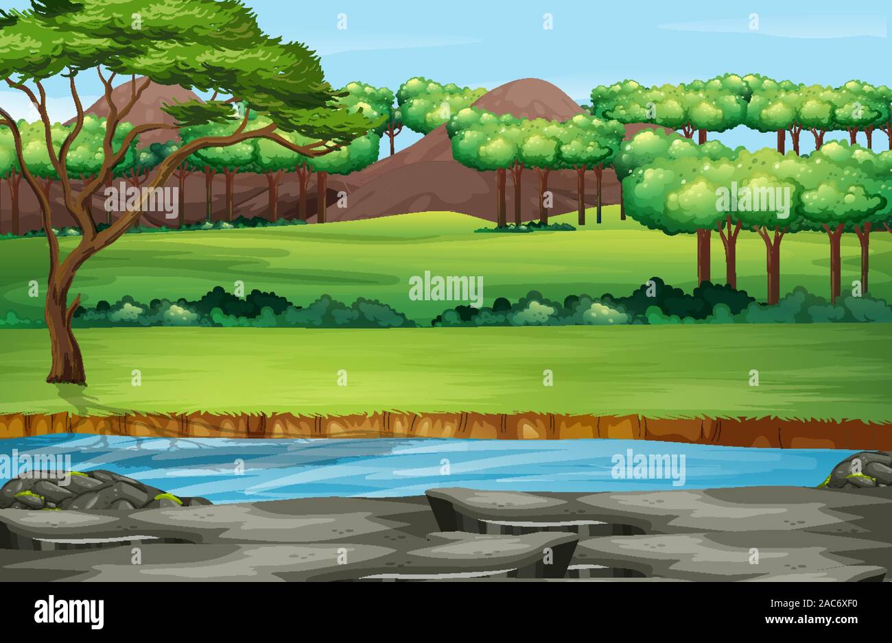 Scene with many trees in the park illustration Stock Vector Image & Art ...