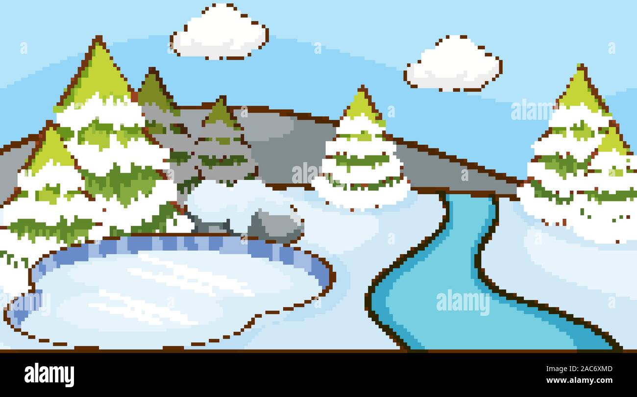 Scene with pine trees in the snow illustration Stock Vector Image & Art ...