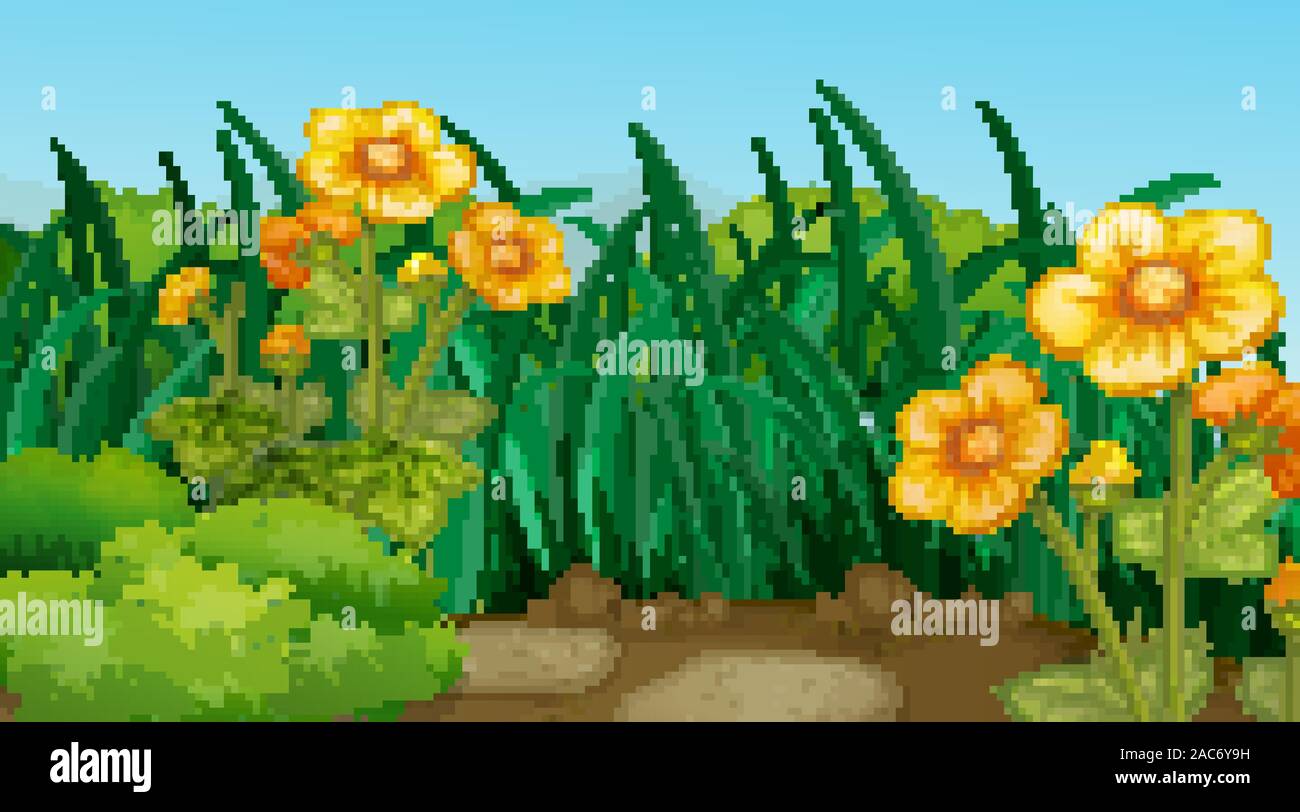 Background scene with flowers in garden illustration Stock Vector Image ...