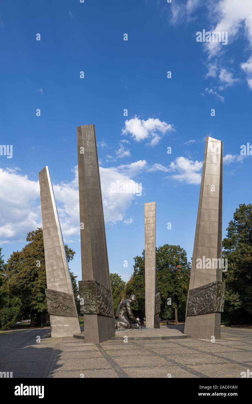Glory to Sappers Monument in city of Warsaw in Poland, commemorates the sacrifice of sappers who removed land mines from Warsaw after WWII , designed Stock Photo
