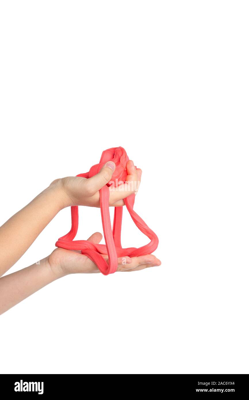 White Slime in Child Hands on Pink Background. Stock Photo - Image of  rubber, hobby: 163900518