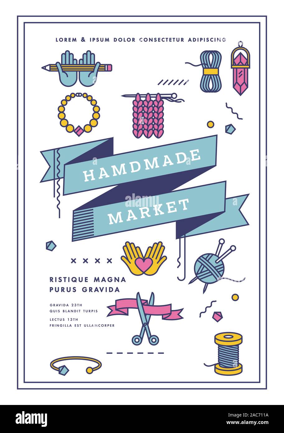 Vector illustration handmade market poster, crafts art fair