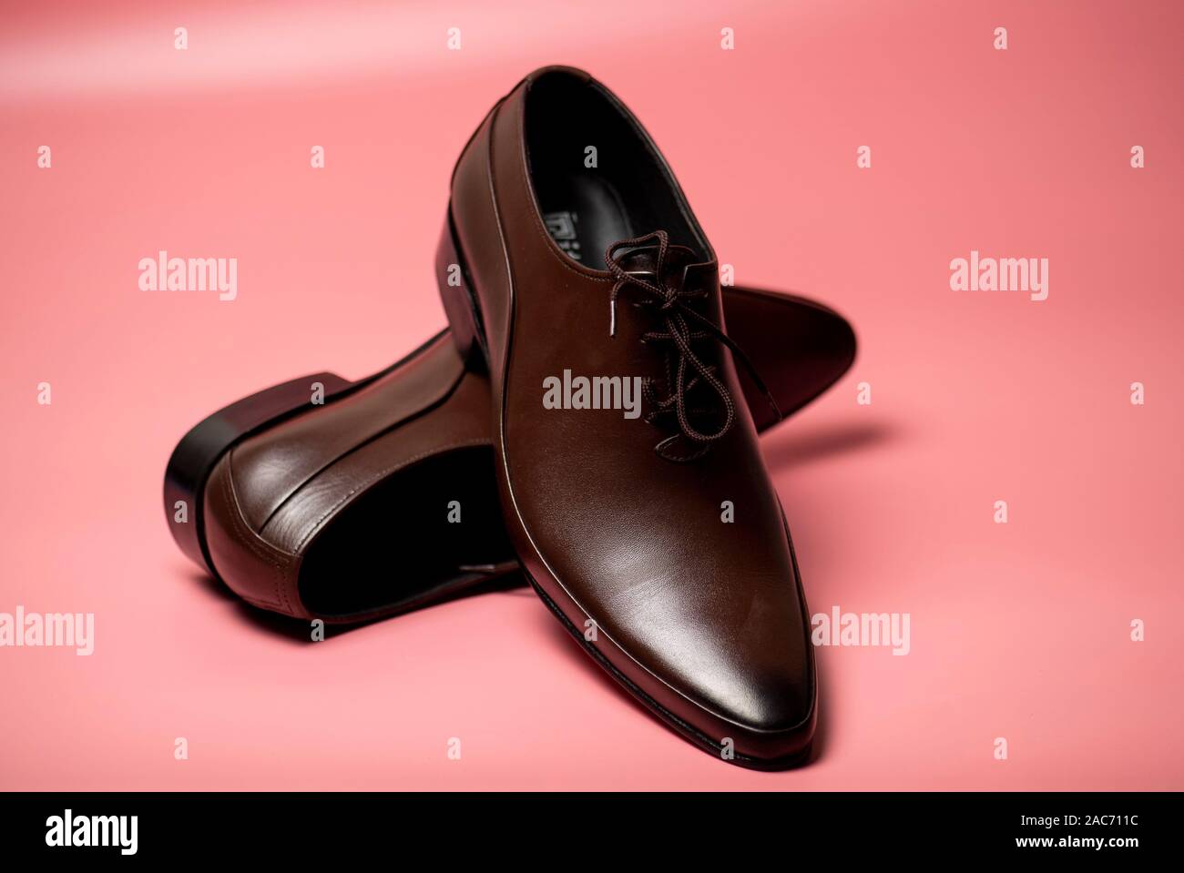 Brown leather elegant shoe pair for mans,  Isolated product, casual footwear Stock Photo