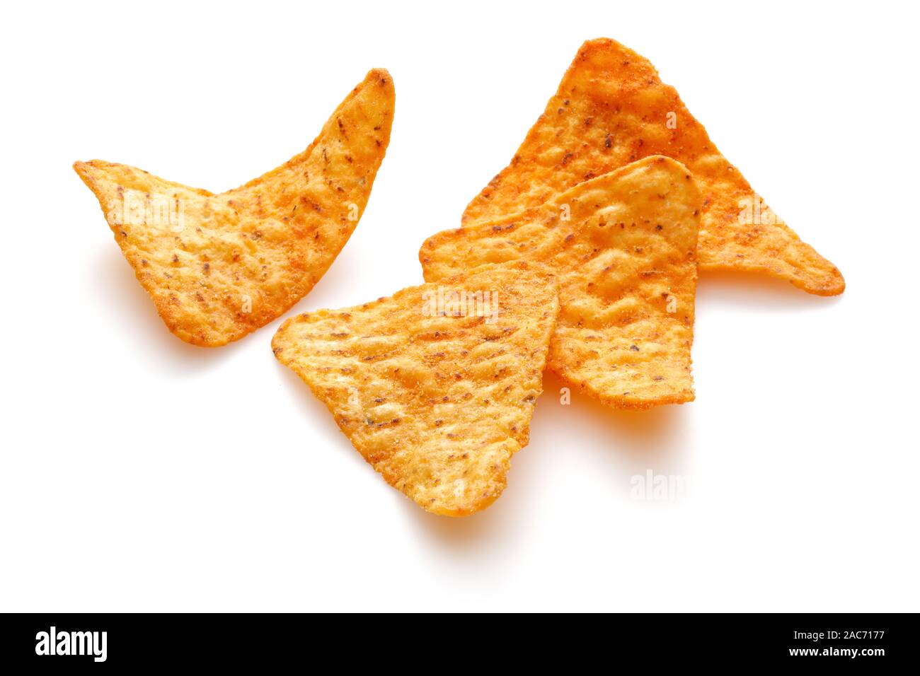 Triangle shaped corn chips isolated on white background Stock Photo Alamy