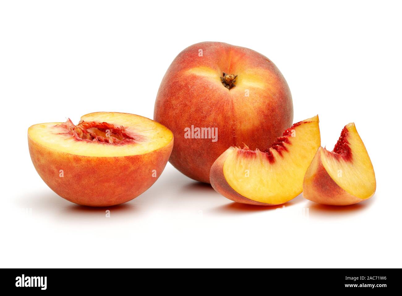 Ripe peach fruit with slice isolated on white background Stock Photo ...