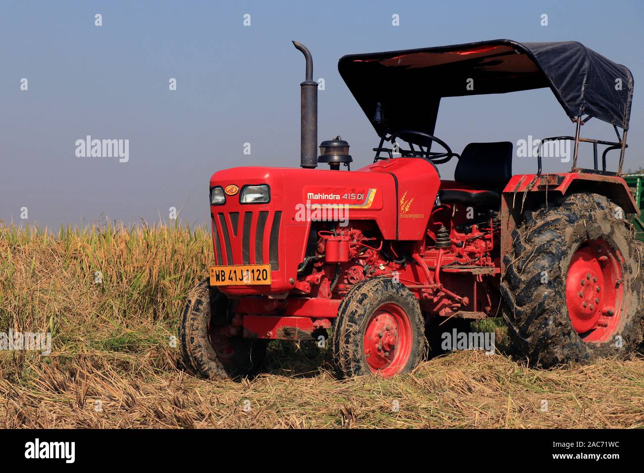 Indian tractor in rice paddy hi-res stock photography and images - Alamy