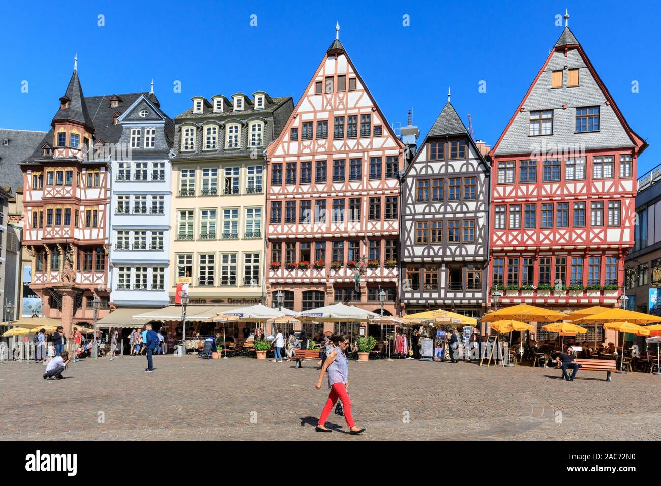Historic buildings and facades at Römerberg square, a landmark heritage ...