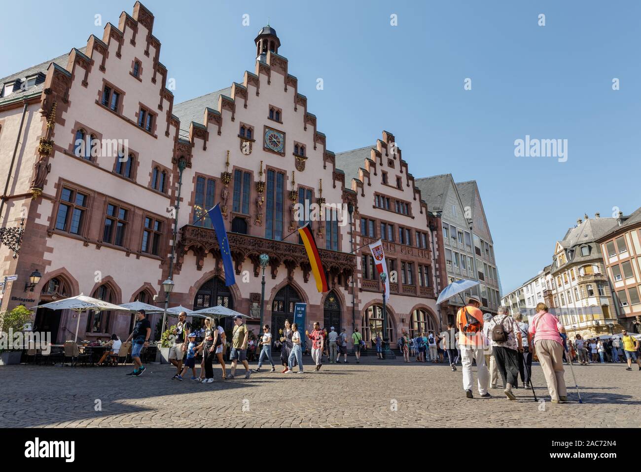 Historic buildings and facades at Römerberg square, a landmark heritage ...