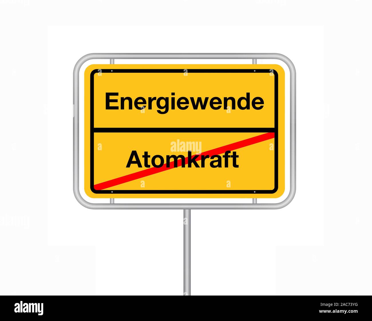 Ortsschild, Ortsausgangsschild, Atomkraft, Energiewende, Bundesrepublik Deutschland, Stock Photo
