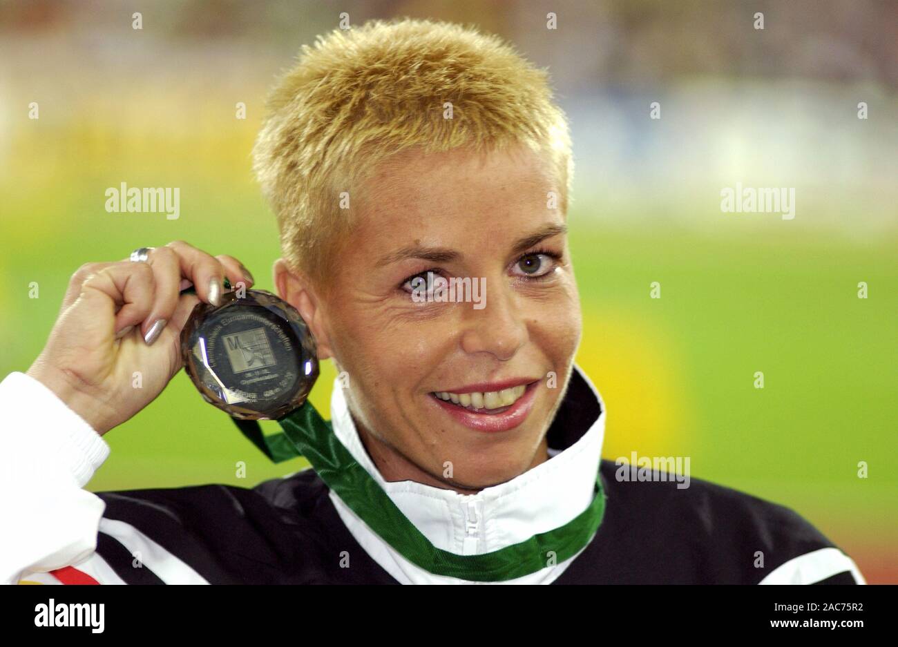 Olympic Stadium Munich Germany 8.8.2002, European Athletics Championships, GRIT BREUER (GER) with silverMedal Stock Photo