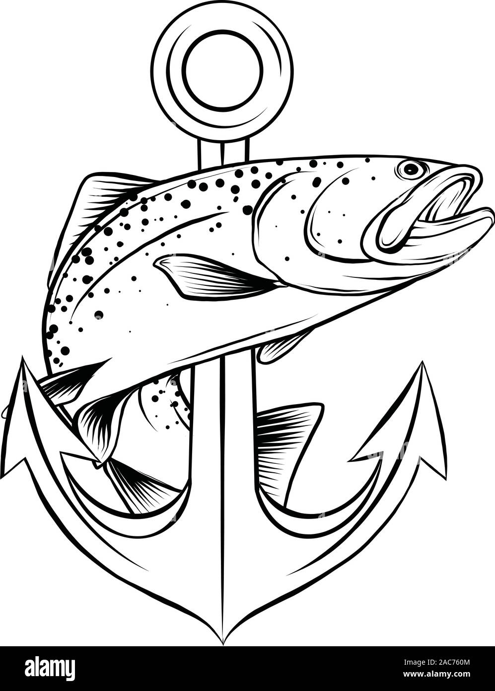 fish anchor vector illustration line art quality Stock Vector