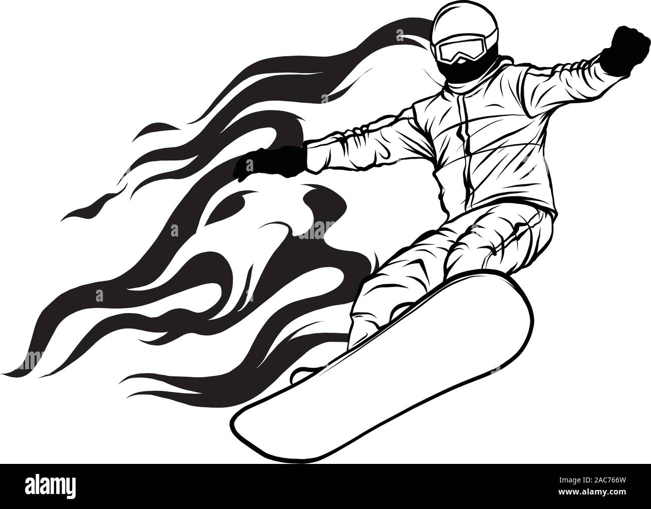 Snowboarder crow on fire vector illustration art Stock Vector
