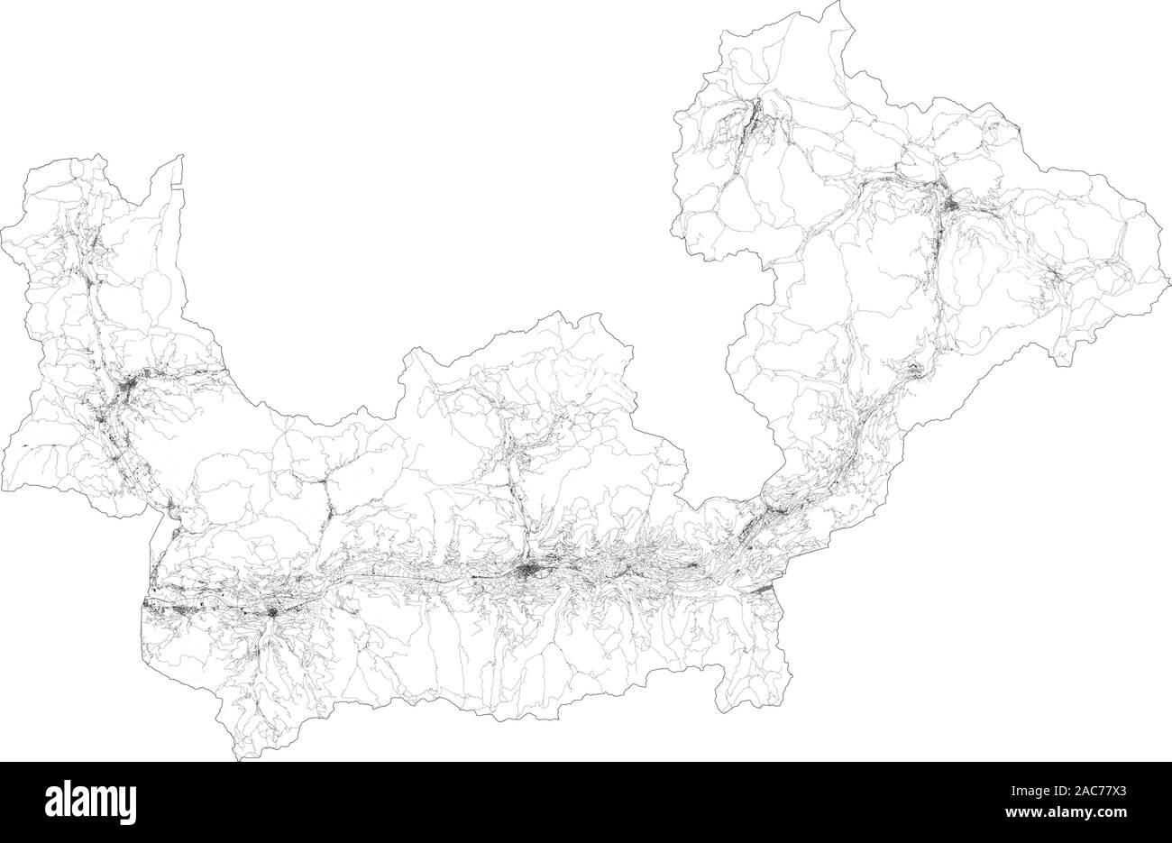 Satellite map of province of Sondrio, towns and roads, buildings and connecting roads of surrounding areas. Lombardy, Italy. Map roads, ring roads Stock Vector