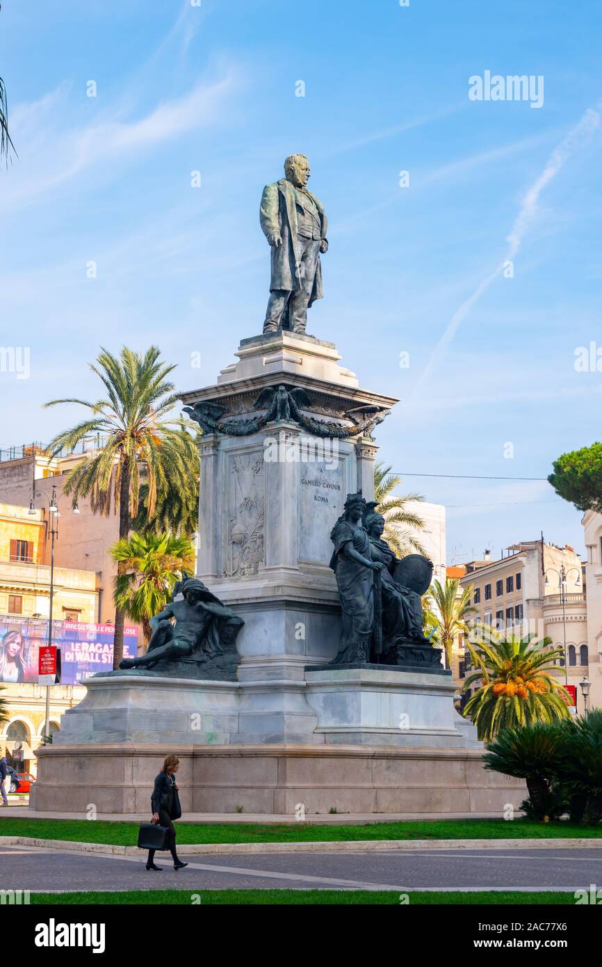 Rome, Italy - 29.10.2019: Monument to Camillo Cavour on the square of ...