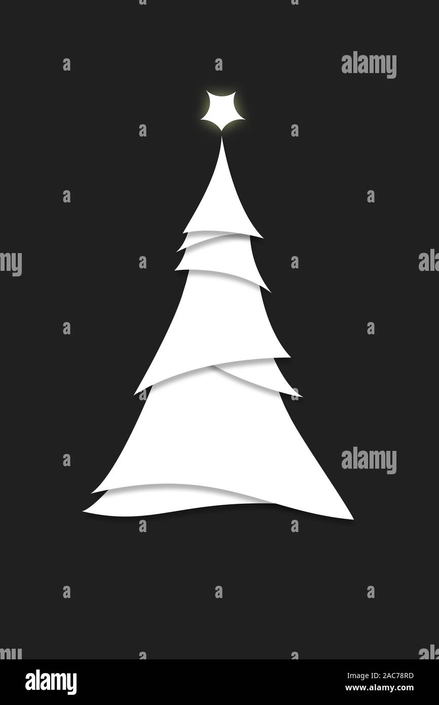 Invitation Poster Illustration of Simplistic Stylized Christmas Tree on Dark Gray Stock Photo