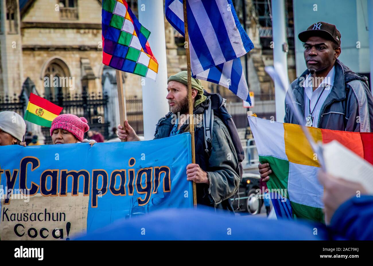 30th November 2019. Westminster, London,UK. Colombians protest in Central London at the actions of the Colombian Government in  South America Stock Photo