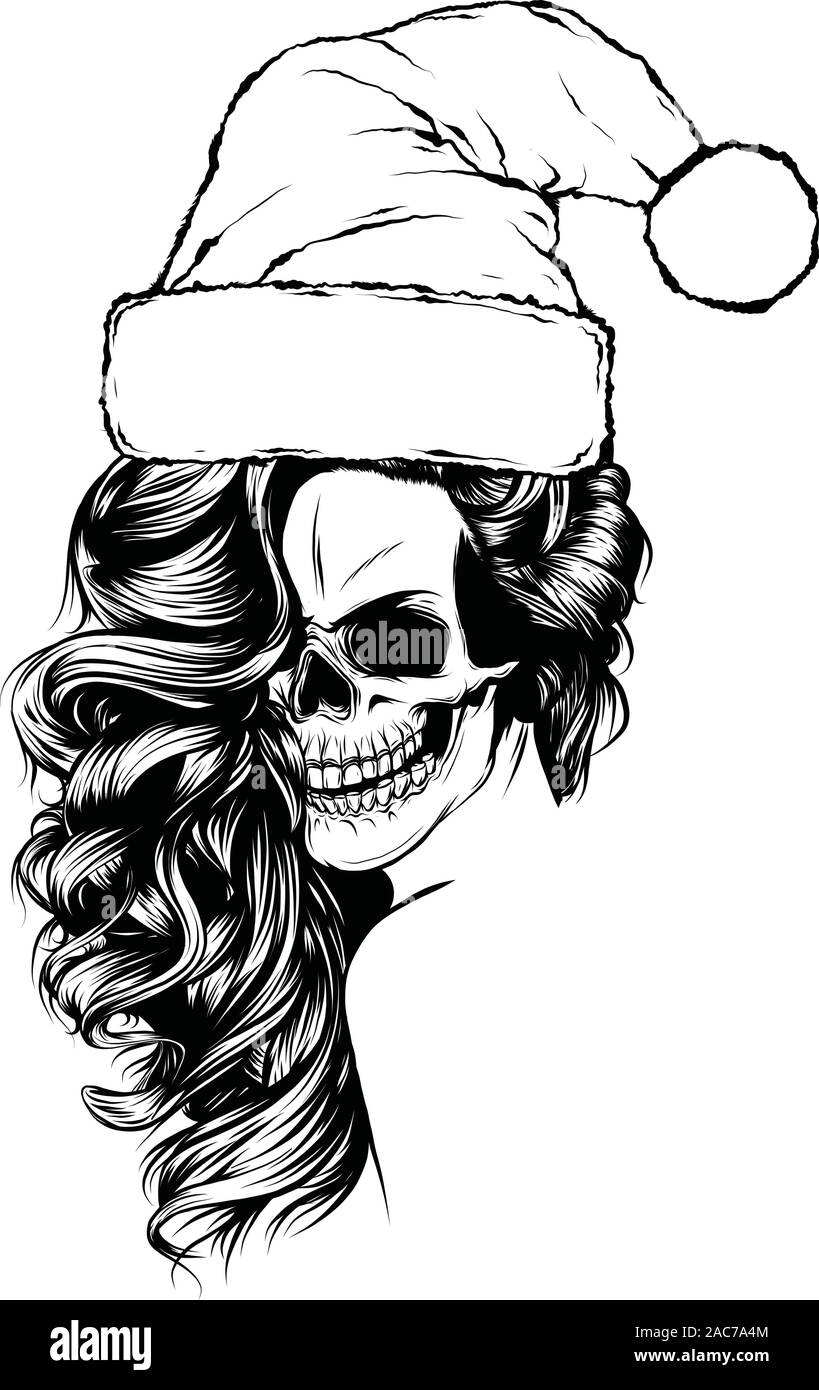 woman Skull of Bad Santa claus vector illustration Stock Vector