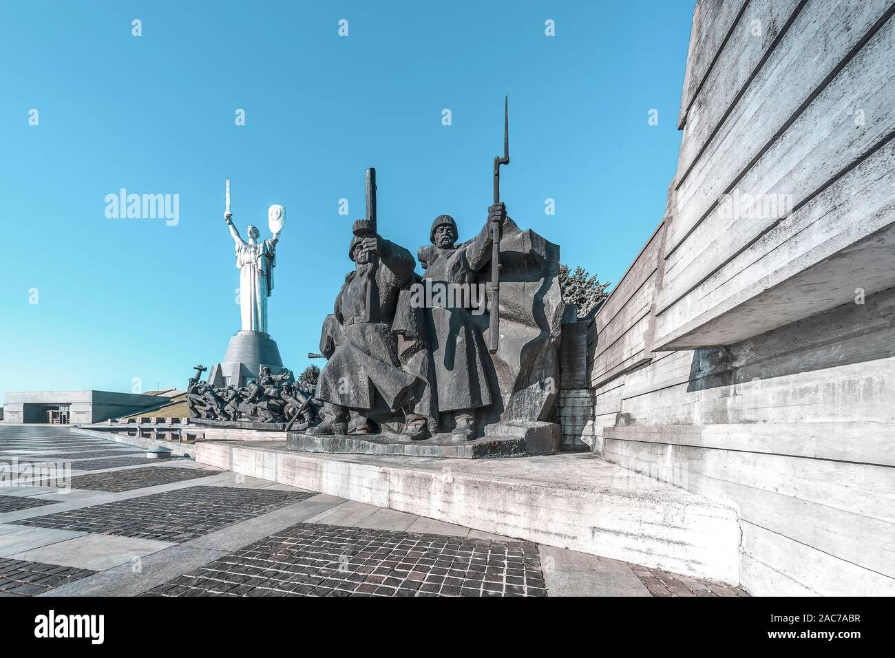Kiev, Ukraine - Aug. 2019: National Museum of the History of Ukraine in the Second World War. Museum Square with a complex of sculptures Stock Photo