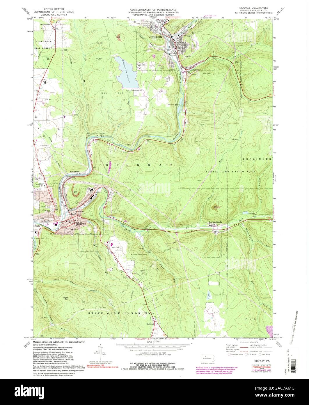 USGS TOPO Map Pennsylvania PA Ridgway 223857 1969 24000 Restoration Stock Photo
