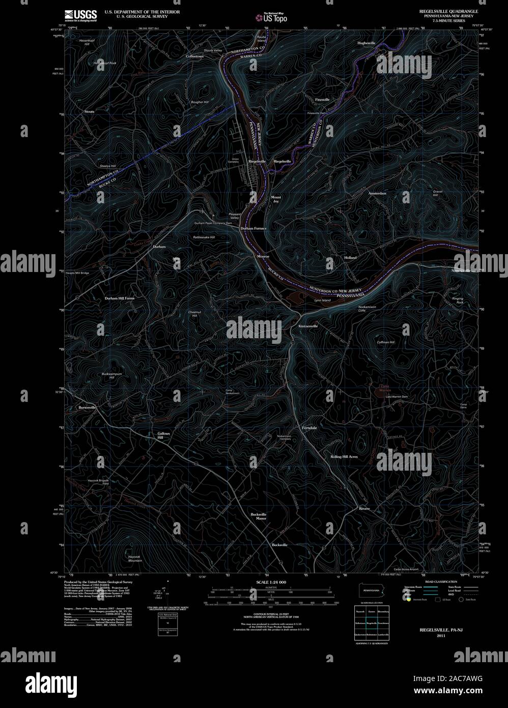 USGS TOPO Map Pennsylvania PA Riegelsville 20110505 TM Inverted