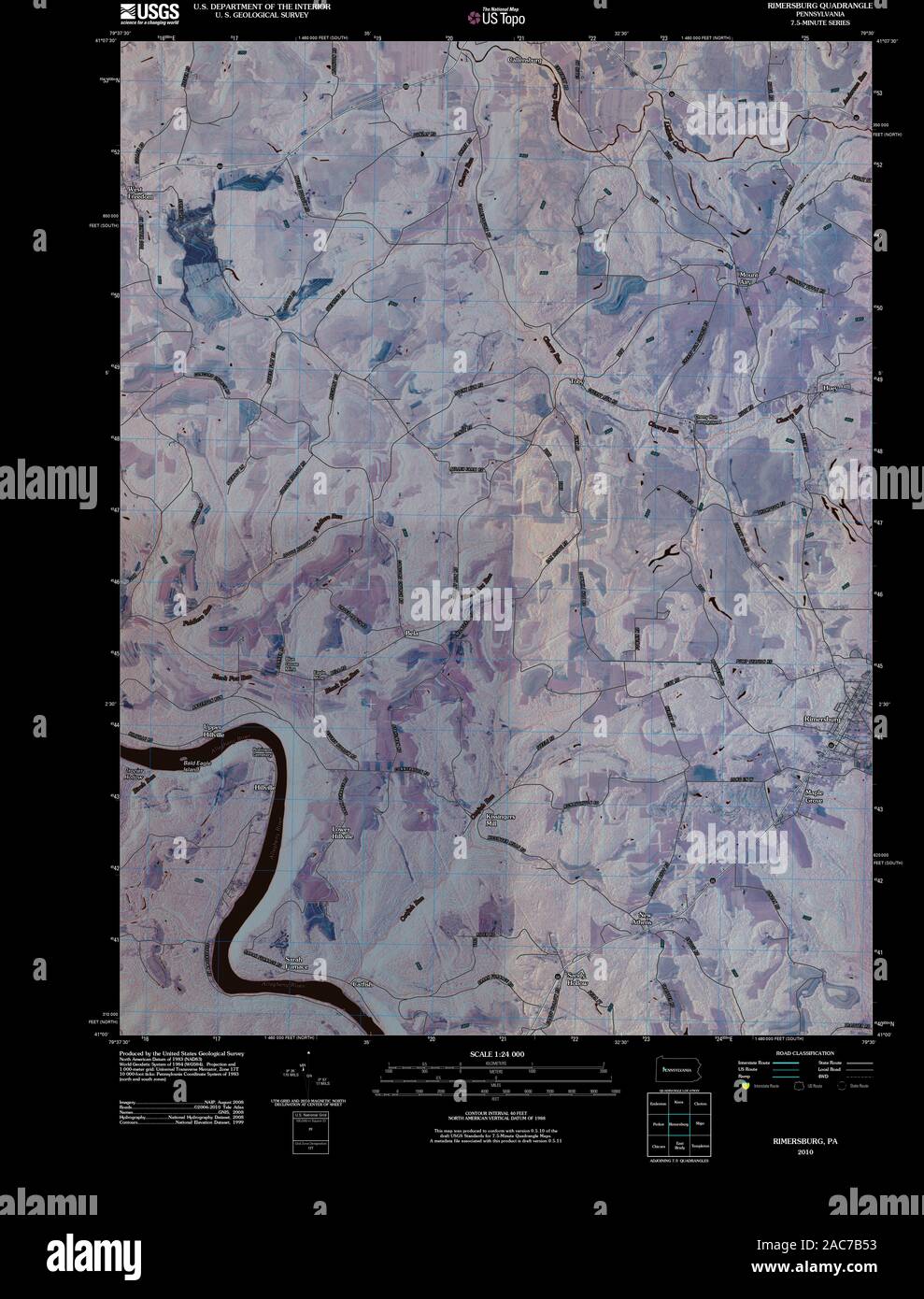 USGS TOPO Map Pennsylvania PA Rimersburg 20100630 TM Inverted Restoration Stock Photo